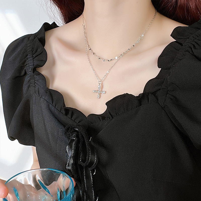 1065#더블 레이어 크로스 목걸이