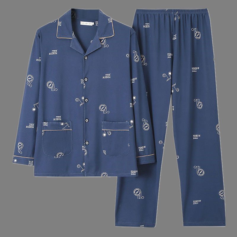 100% algodón pijamas de los hombres de primavera y otoño de manga larga traje de dos piezas más el tamaño suelto de la Juventud de los hombres homewear Delgado