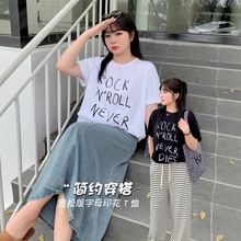 k2691大码女士短袖T恤胖mm240斤女式圆领字母印花t恤小衫大码女装