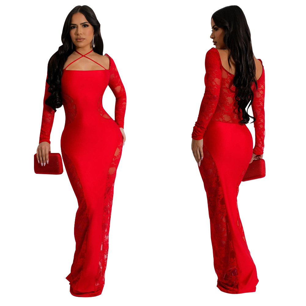 Women's Sheath Dress Elegant Streetwear Square Neck Long Sleeve Solid Color Maxi Long Dress Daily display picture 27