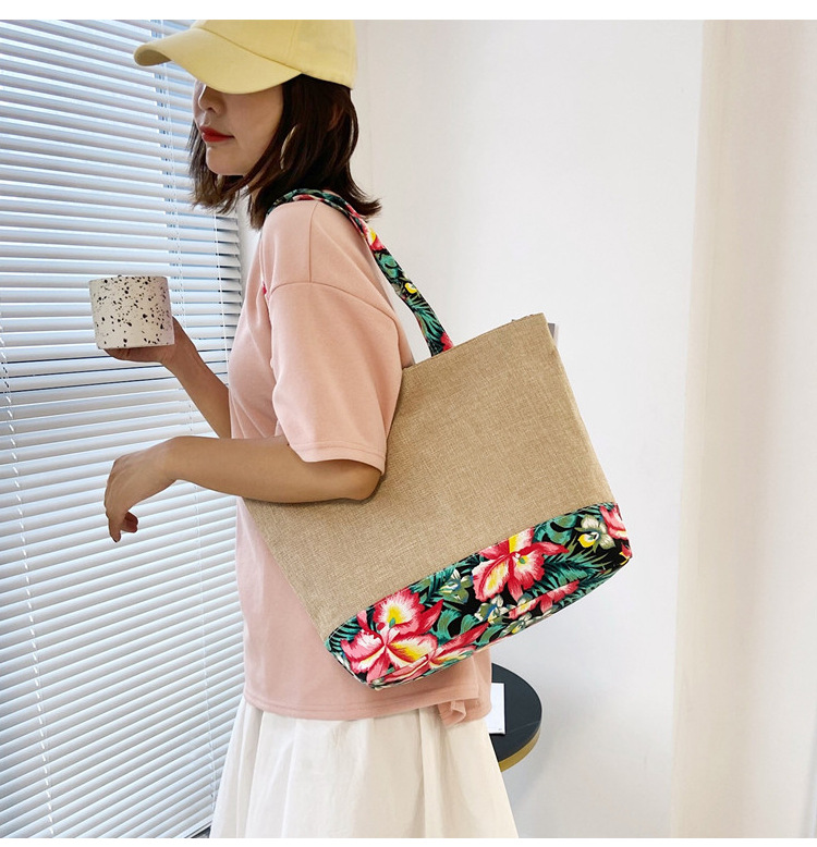 472g Weight Polyester Lining Material Zipper Closure Type Double Shoulder Straps Strap Type Tote Bag Bags Type Street Occasion cotton and linen Material Geometric Pattern All Seasons Season Women's Gender Ethnic Style Style Large Size Women's Large Cotton And Linen Geometric Ethnic Style Zipper Tote Bag 3