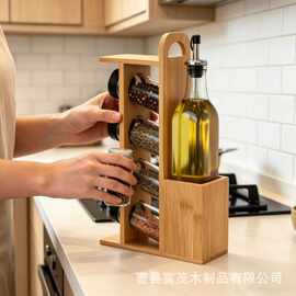 跨境木质多格厨房调料罐置物架油瓶放置架多功能可移动调料油瓶架
