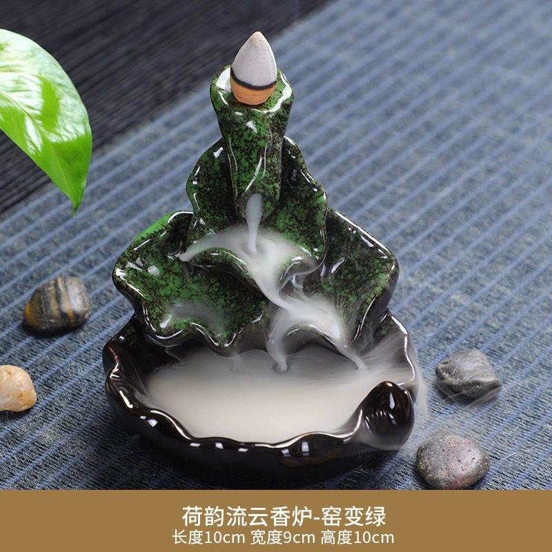 Ceramic Backflow Incense Burner, Lotus Inverted Design, Decorative Buddha Incense Holder