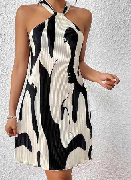 ChicShe Abito casual da donna con scollo all'americana stampato, stile europeo e americano, per autunno e inverno_voghion.com