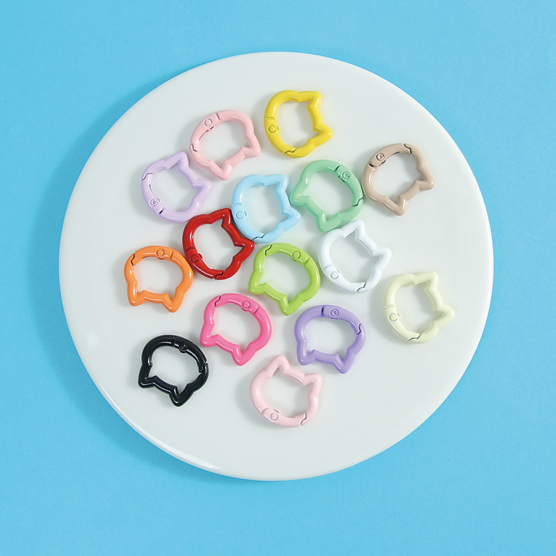 Colorful Painted Spring Buckle Cat Head Candy Color Spring Ring Opening New DIY Jewelry Key Chain Accessories Wholesale