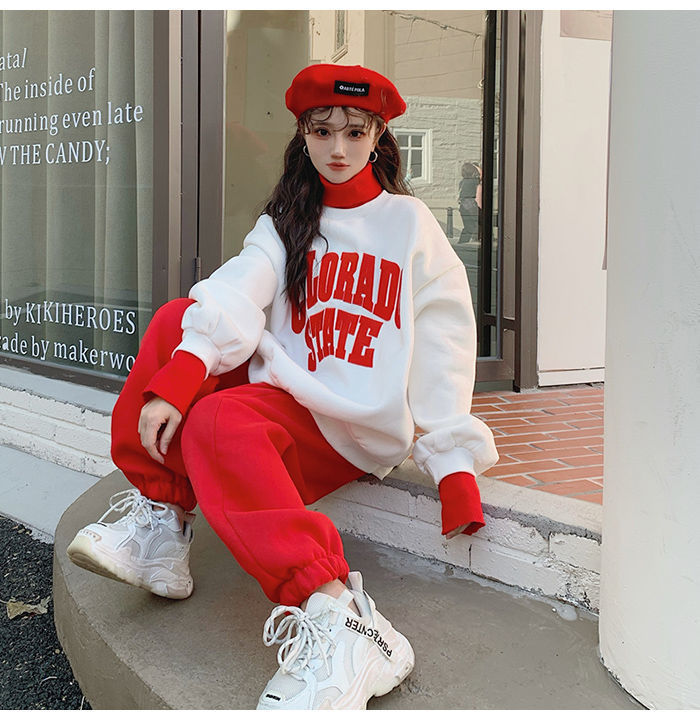 Women's Contrasting Hoodie Active Set For Autumn And Winter_voghion.com