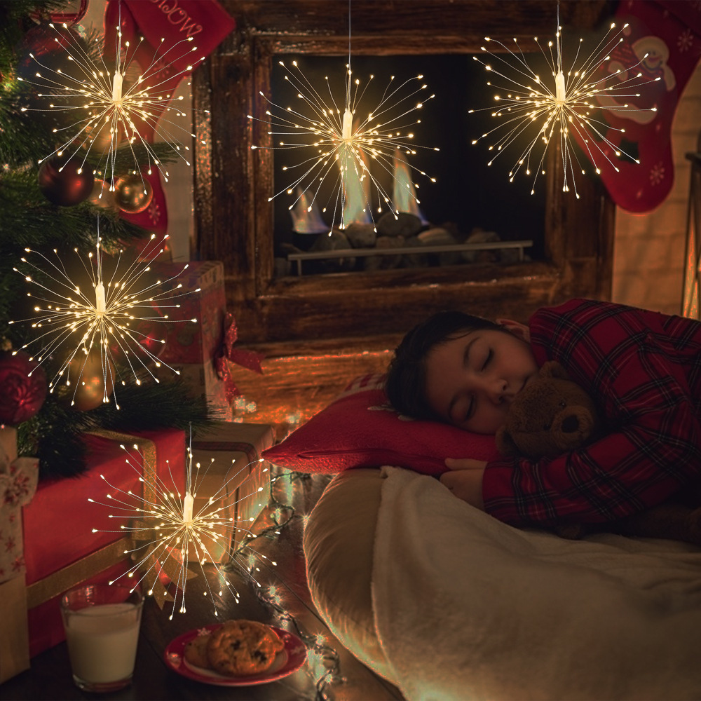 跨境新款户外庭院爆炸星灯节日装饰星星彩灯串室外防水圣诞烟花灯