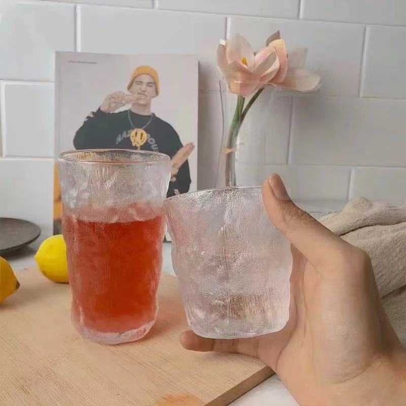 Modern Minimalist Glacier Pattern Glass Cup, Instagram Style Juice Drink Cup, Frosted Beer Cup, Whiskey Cup