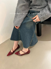 Chic Red Single Strap Shoes with Unique Design, 2023 Spring and Autumn New Arrival, Soft Sole, Pointed Toe, Low Heel Mary Jane Women's Shoes
