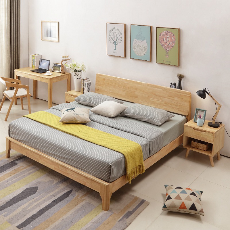 Fábrica al por mayor cama de madera maciza 1,5 m 1,8 m adultos cama doble Estilo nórdico dormitorio Suite muebles de registro