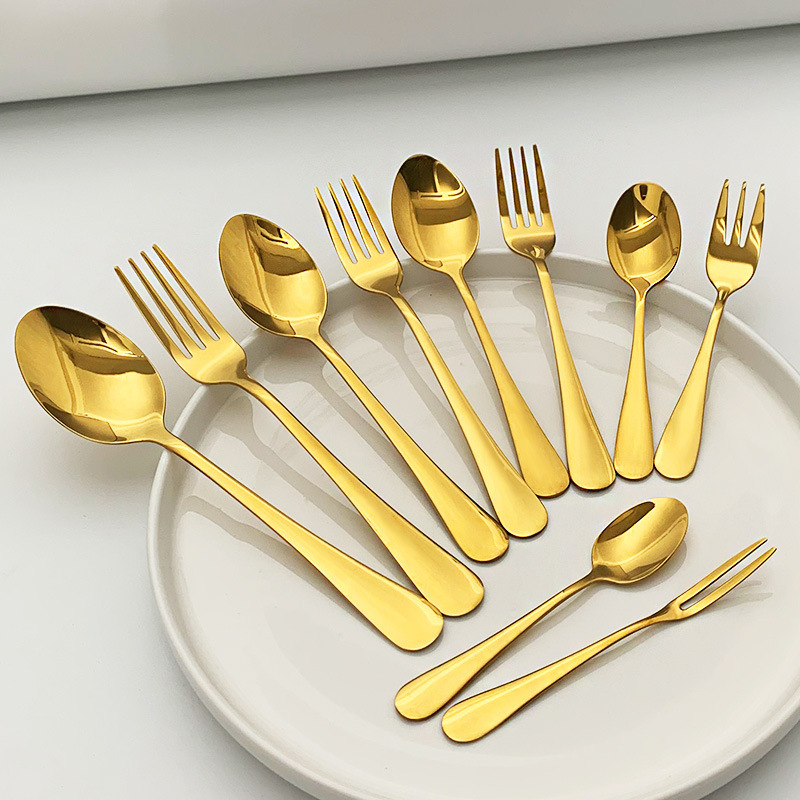 304 Stainless Steel Western Tableware Steak Knife, Fork and Spoon Set Golden Spoon and Fork Portable Tableware Gift Spoon Wholesale 304 Stainless Steel Western Tableware Steak Knife, Fork and Spoon Set Golden Spoon and Fork Portable Tableware Gift Spoon Wholesale