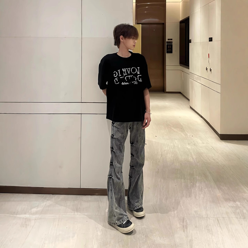 American High Street Retro Distressed Wasteland Style Washed Pleated Jeans Men's Spring and Autumn New European and American Wide-Leg Trousers American High Street Retro Distressed Wasteland Style Washed Pleated Jeans Men's Spring and Autumn New European and American Wide-Leg Trousers
