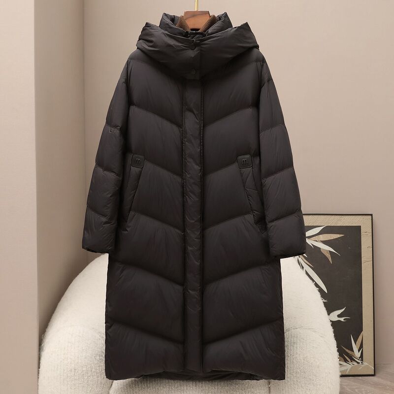 Long-Term Availability of Haining White Duck down Hooded down Jacket for Women, 2026 Spring New Over-The-Knee Long Warm Coat