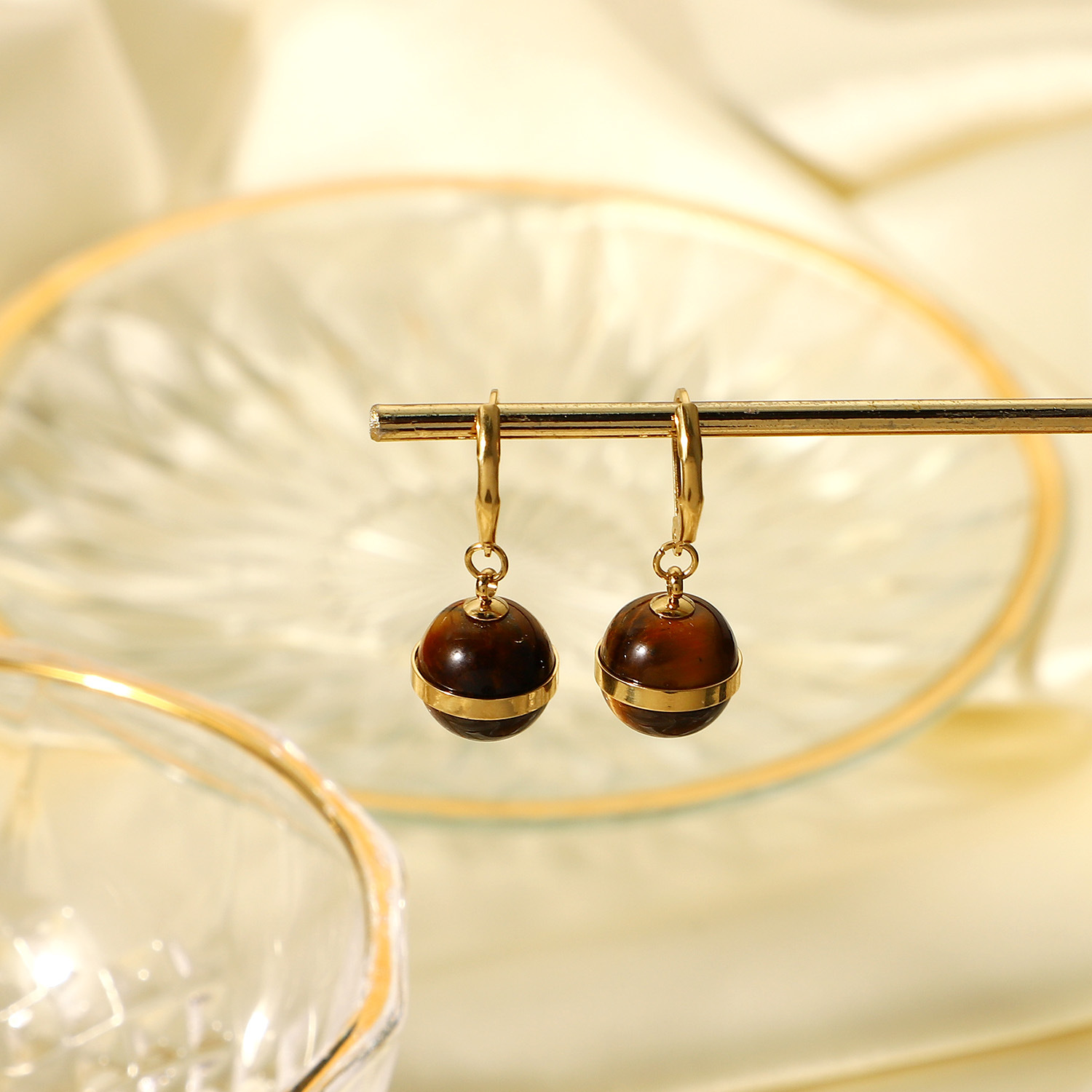 Fashion Retro Stainless Steel 14k Stone Small Ball Pendant Earrings display picture 2