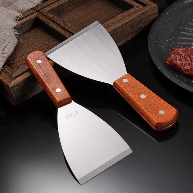 Stainless Steel Kitchen Scraper Spatula, Wooden Handle, 18.8 cm Flat Chef Pancake Turner
