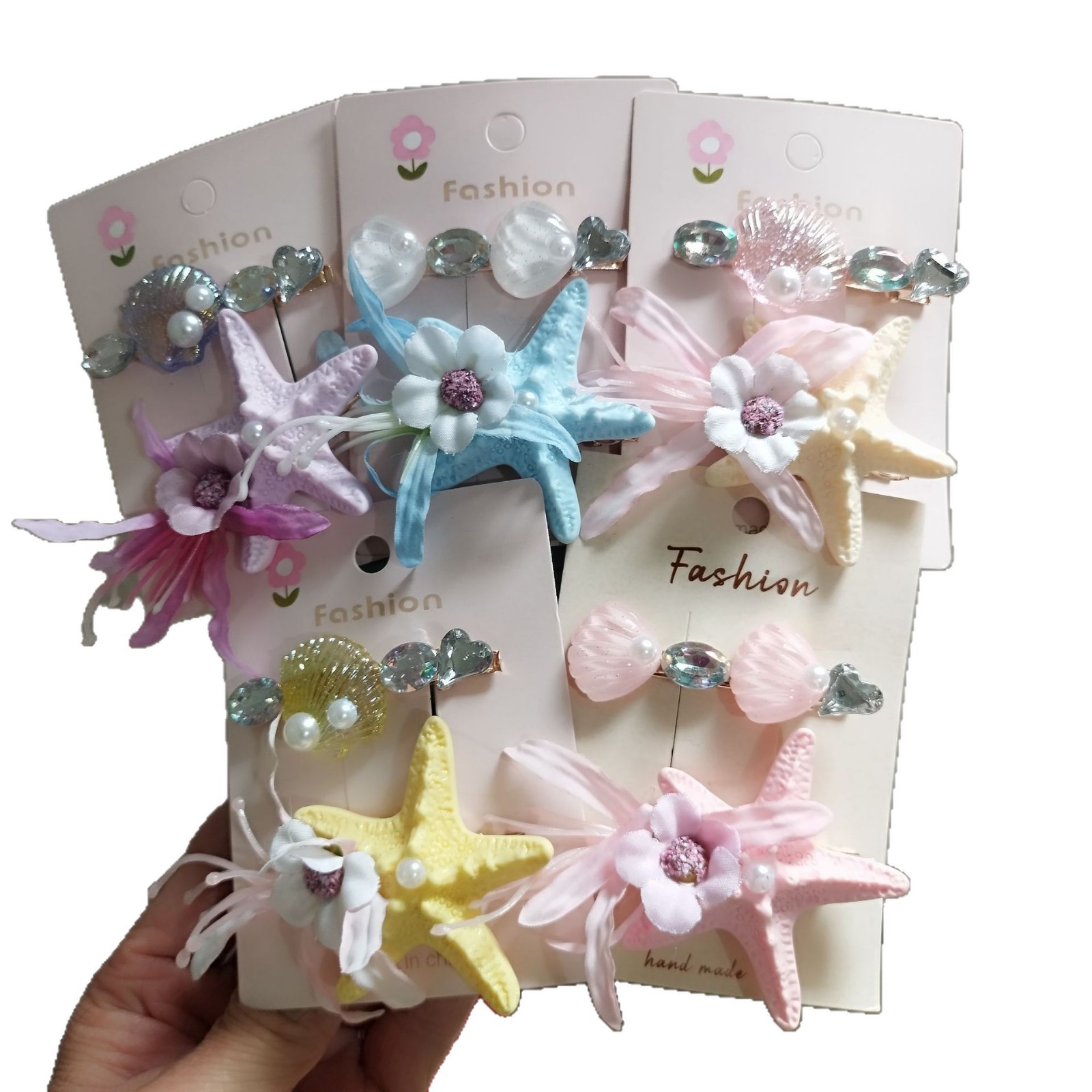 New Children's Fairy Starfish Flower Hairpin Little Girl Pearl Shell Hair Clip Girl Vacation Style Hairpin Wholesale