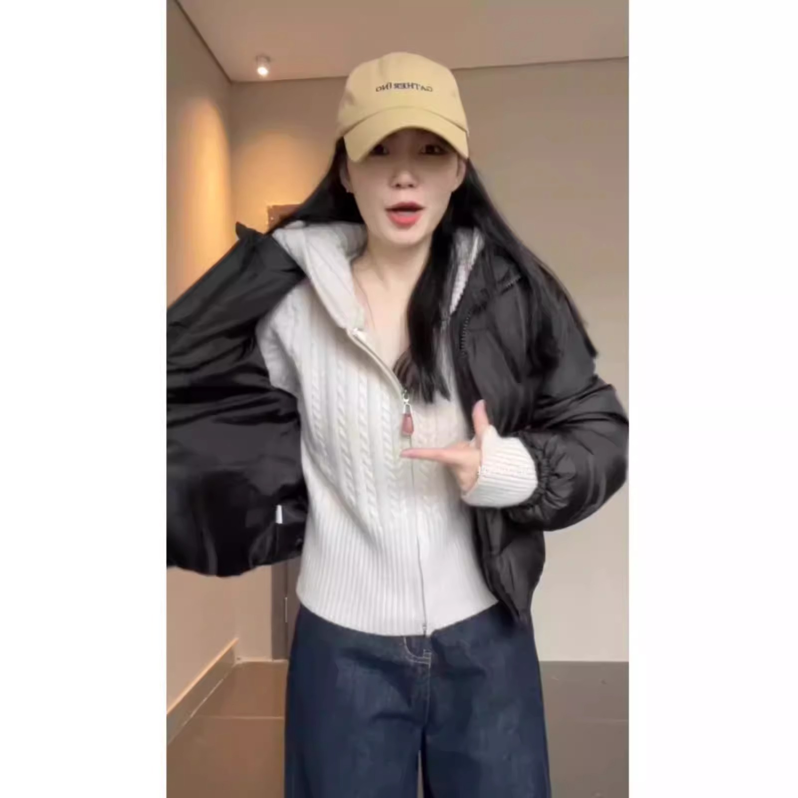 꽈배기 후드 니트 카디건 여성 봄가을 나른한 지퍼 스웨터 외투 허리 짧은