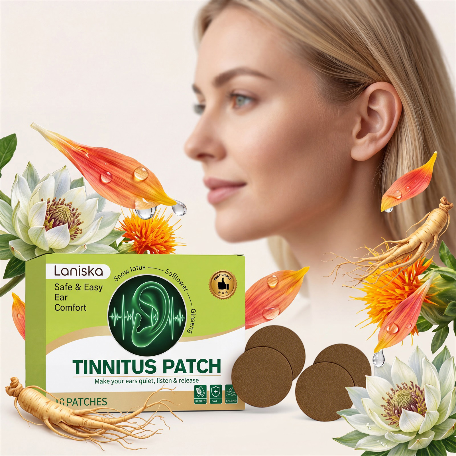 Laniska Ear Comfort Patches: Daily Comfort for Massaging the Skin Around the Ears, Convenient and Easy to Use, Skin-Friendly and Lightweight Patches