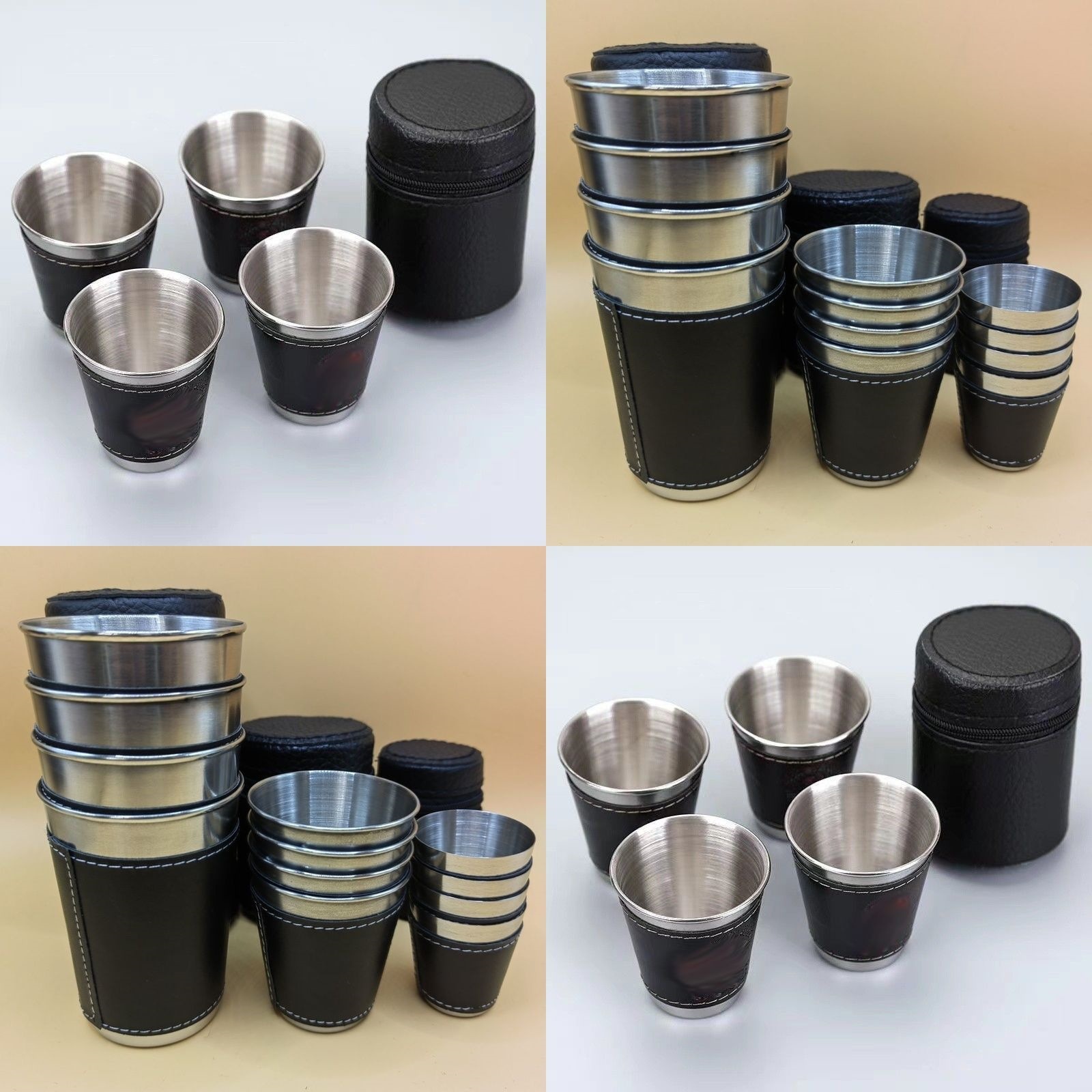 4-piece set of outdoor stainless steel small cups, wine glasses, portable small wine glasses, liquor glasses, tea cups, camping cups
