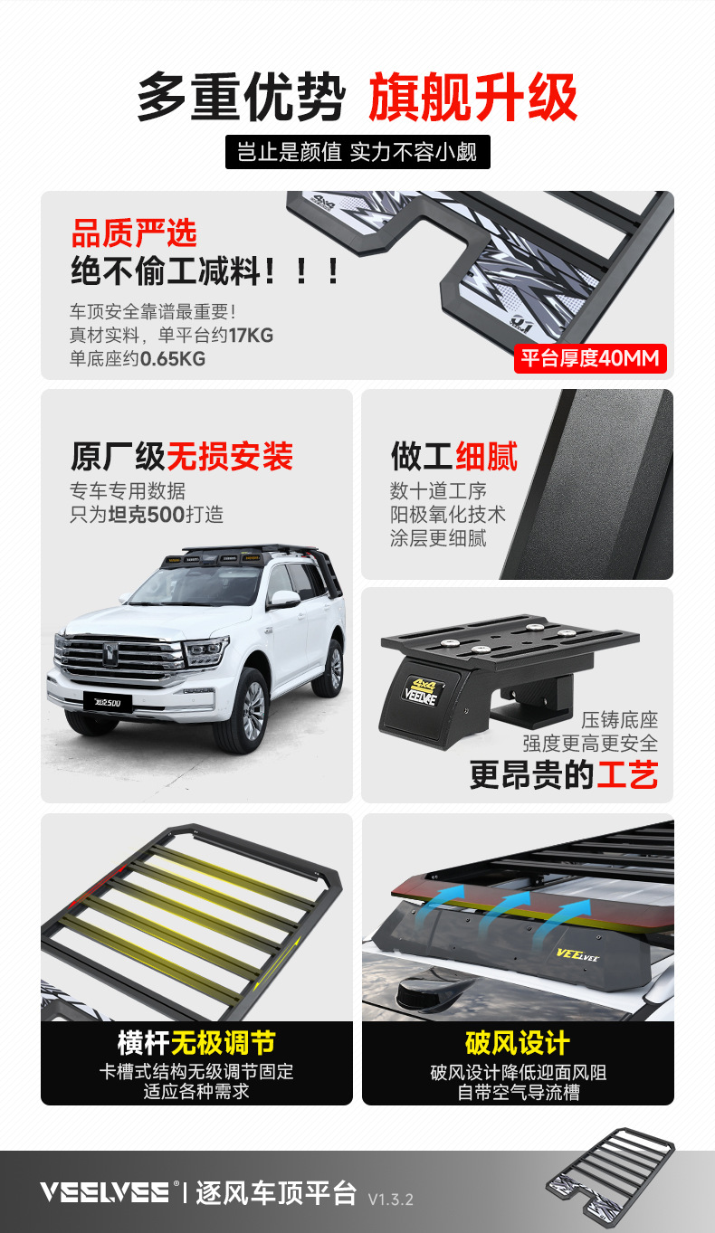 Tank 500 Roof Rack Ladder Modification Wind Expansion Platform Spoiler Side Tent Dedicated for Backpacks