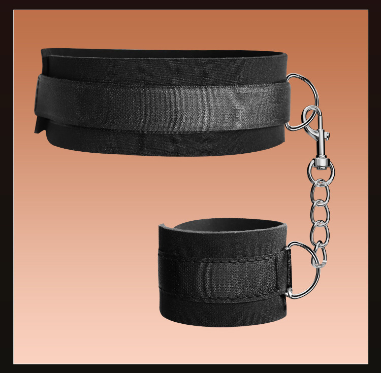 Adult Bondage Handcuff and Leg Restraint Set in Black Neoprene and Alloy — detail image 12