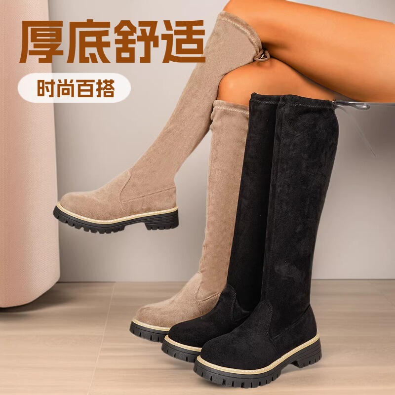 Autumn and Winter New Thick-Soled Comfortable, Fashionable, Simple and Versatile Women's Knee-High Boots Large Size Cross-Border Aliexpress Amazon
