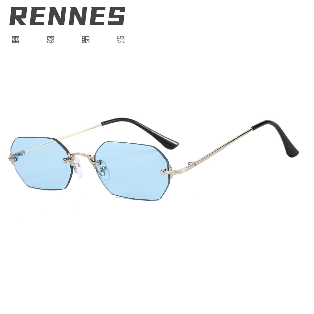 2021 Nuevas gafas de sol sin marco poligonal para hombres y mujeres gafas de sol de película de color ins Street shot gafas de sol 3510