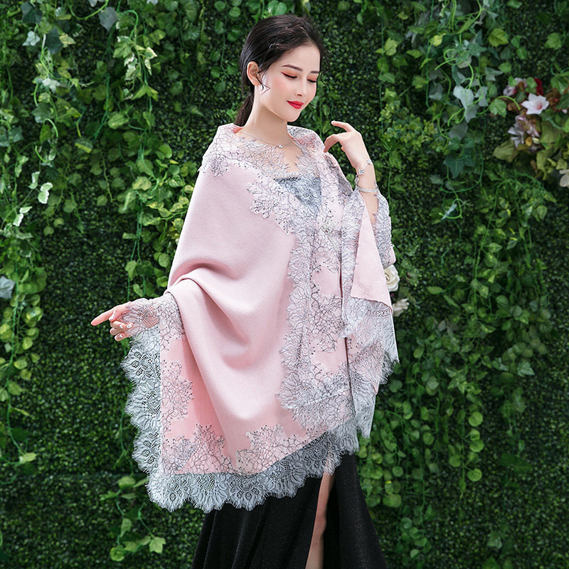 Bufanda de Cachemira primavera y otoño mantón de encaje para mujer Capa exterior con vestido de capa cheongsam desgaste exterior de doble uso elegante