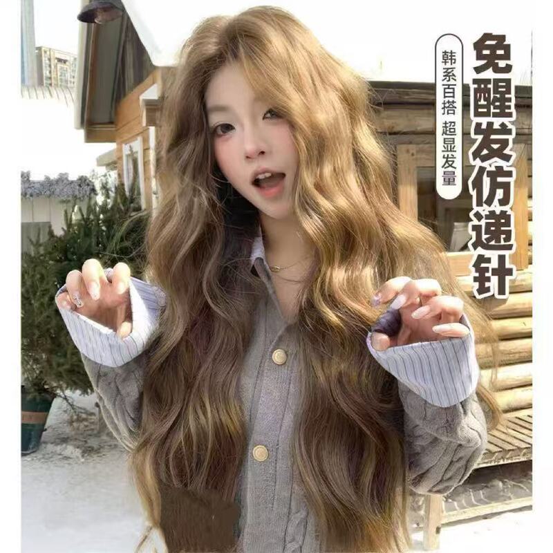 Yiduo【Nai Li Su Su】Wig with Anti-Snagging Feature, Women's Linen Brown Middle Part Water Wave Style, Autumn and Winter Vibe Full Wig