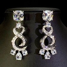 紫晶水晶拼接个性8 字造型华丽耳饰奢华线条S形耳环女气质耳饰交