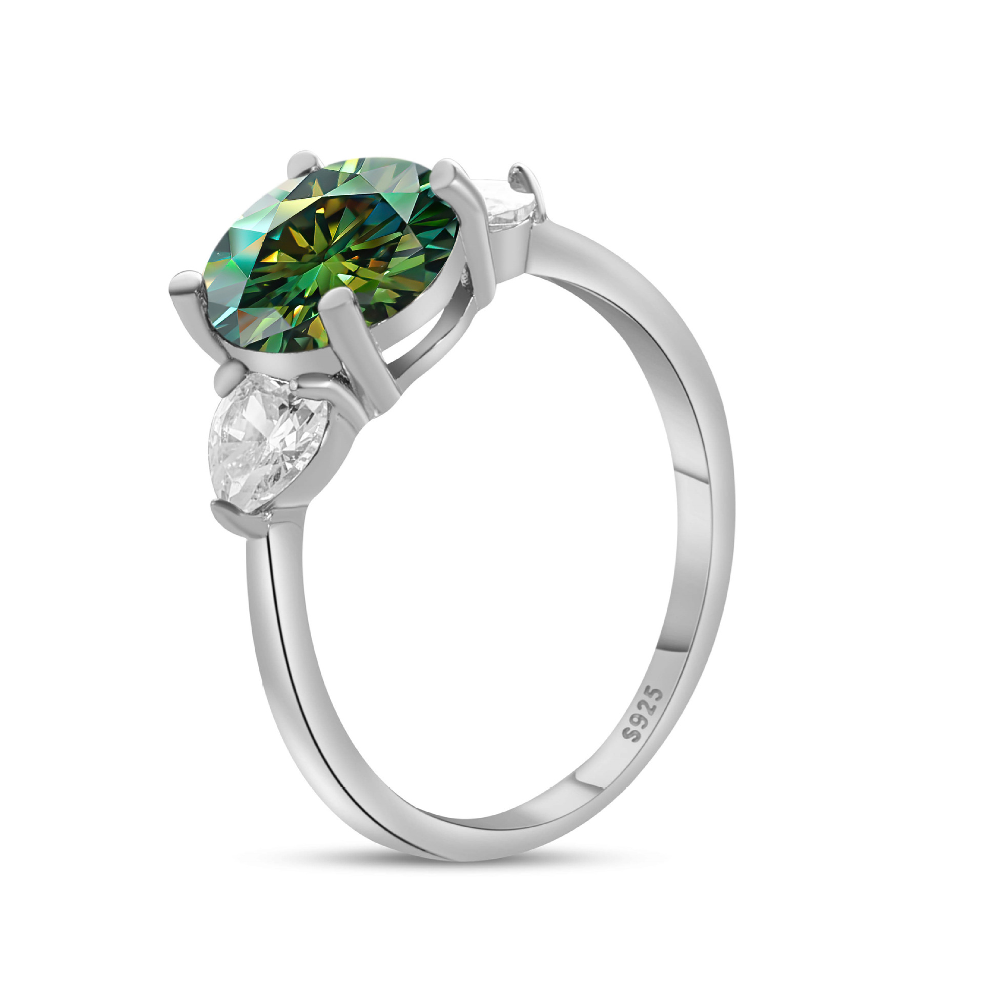 Anillo de piedra de color 3CT de plata esterlina S925 cinturón de plata GRA Certificado de comercio electrónico transfronterizo anillo de mujer de venta caliente