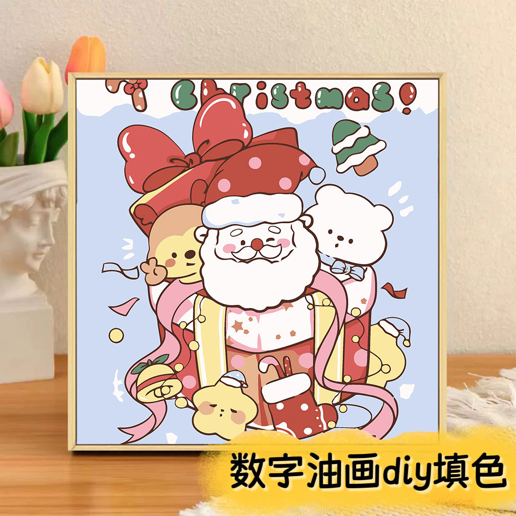 Navidad nueva pintura digital DIY pintada a mano pintura de color ambiente de decoración de vacaciones Santa Claus pintura decorativa