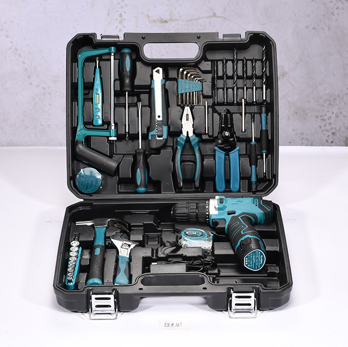 Juego de caja de herramientas de taladro manual, kit de herramientas de combinación de herramientas de hardware doméstico multifuncional de alta potencia, venta al por mayor