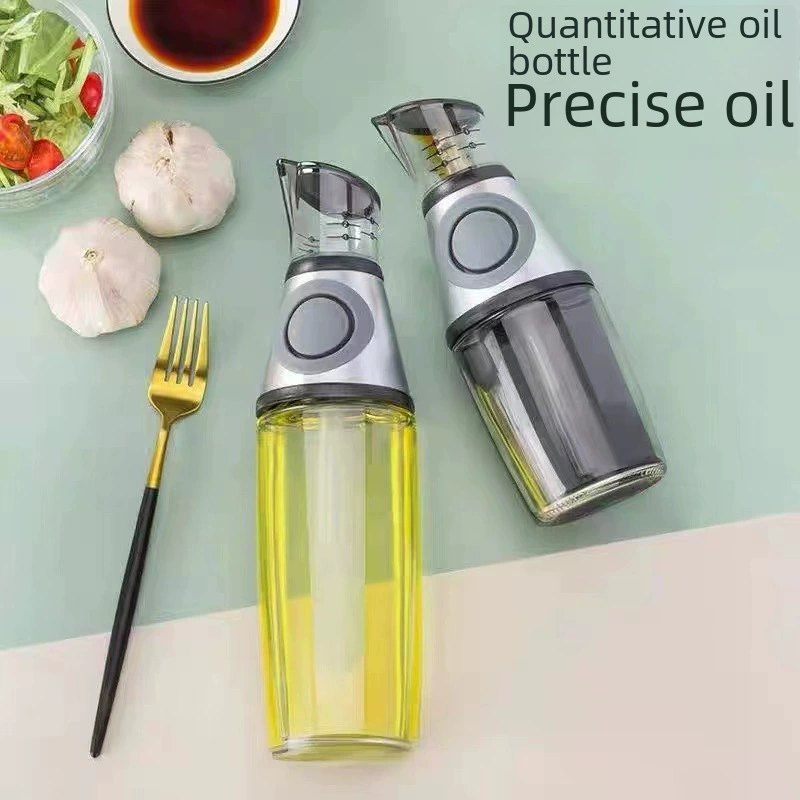 Quantitative glass oil pot press-type health metering edible oil vinegar bottle sealing leakproof household kitchen supplies oil control