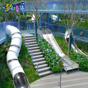 Garden Landscape Facilities, Community Playground Design, Mezzanine Children's Playground, Stainless Steel Slide Manufacturer Customized