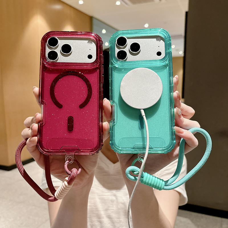Funda Magnética con Brillo para iPhone 17 18 Pro Max y Apple 16 de TPU Tres en Uno Anti-caída