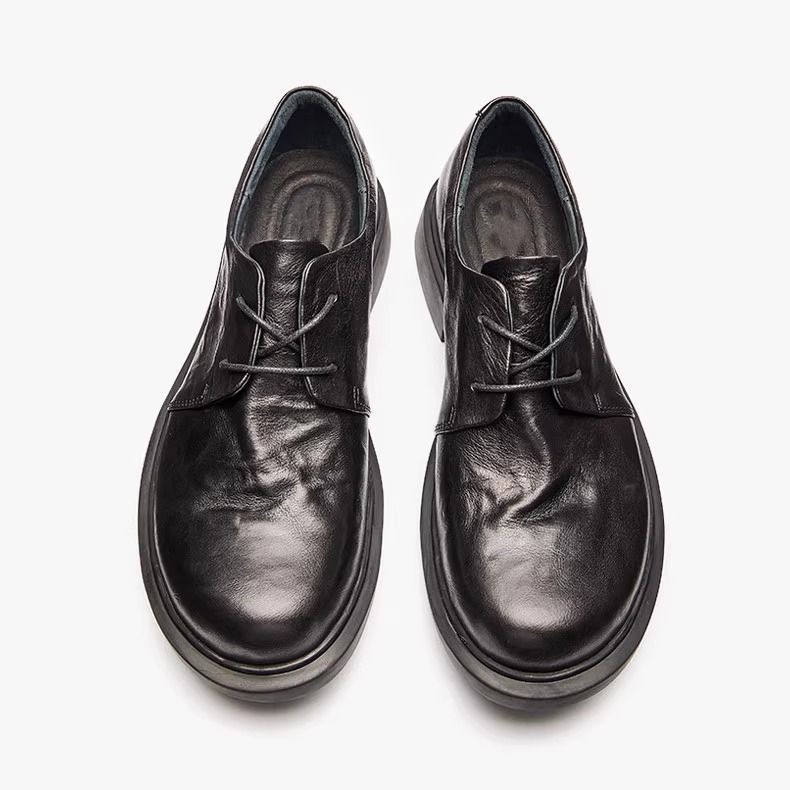 Men's Low-Top Genuine Leather Comfortable Soft Leather Natural Wrinkle Business Casual Thick-Soled Non-Slip Soft Leather Derby Shoes