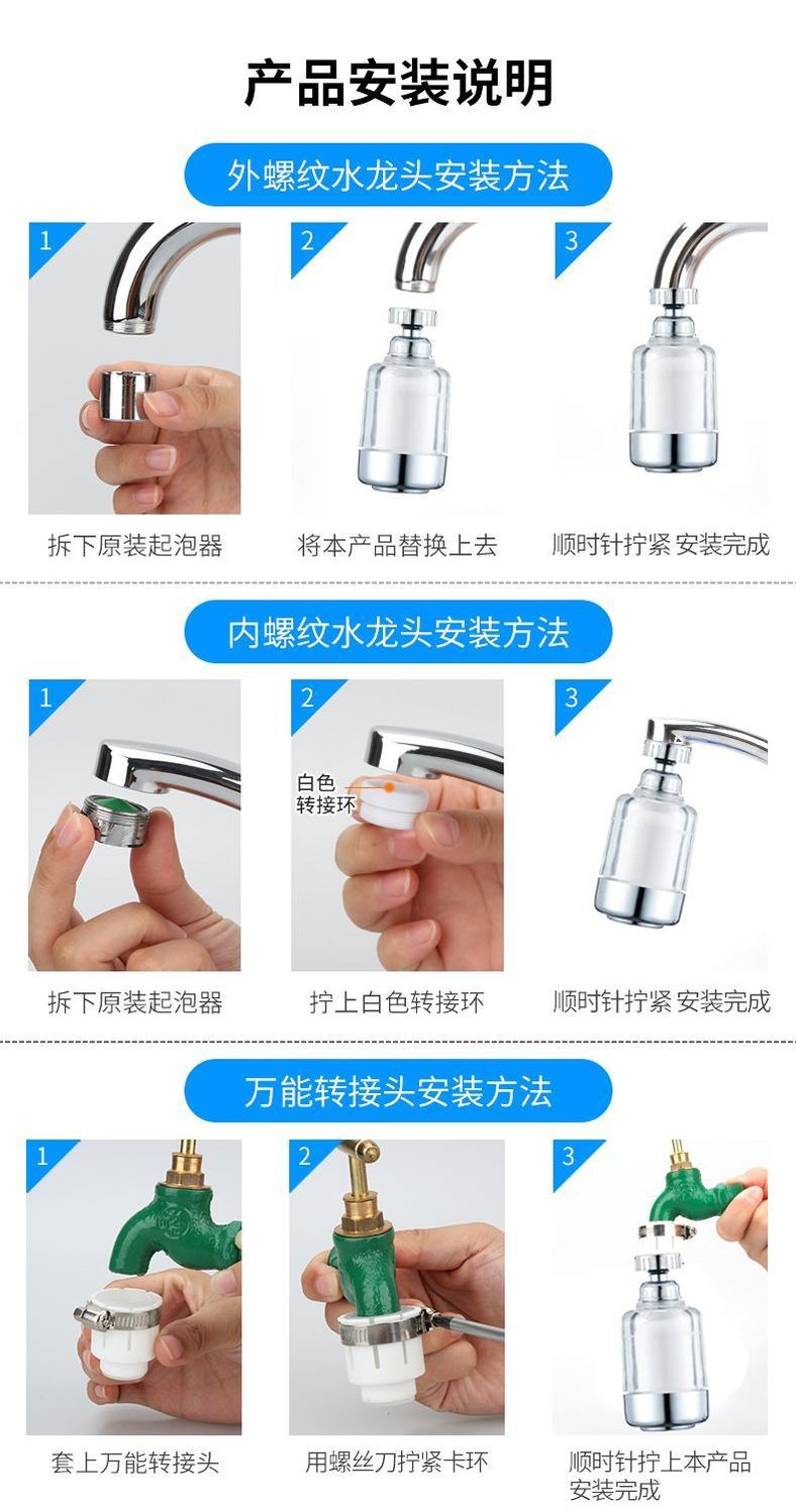 The water purifier, household tap water faucet filter, splash-proof faucet and shower head can rotate 360 degrees undefined