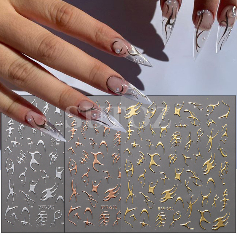 Cross-border source of new nail stickers Net red hot gold and silver rose gold abstract Fishbone line nail decals Cross-border source of new nail stickers Net red hot gold and silver rose gold abstract Fishbone line nail decals