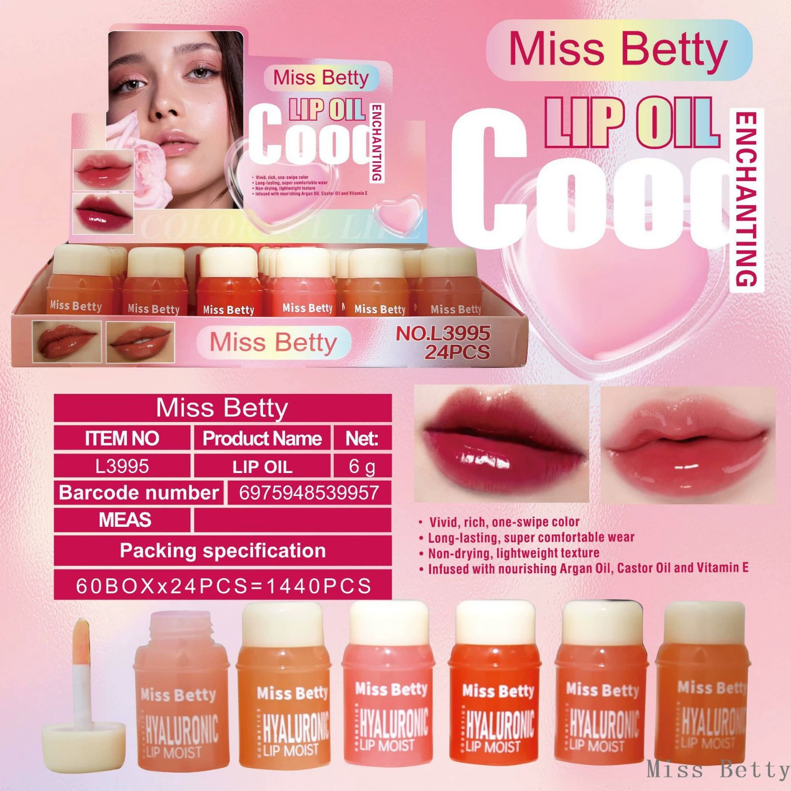 Miss Betty Cartoon увлажняющая мини-помада, блестящий стеклянный блеск для губ, зеркальный эффект