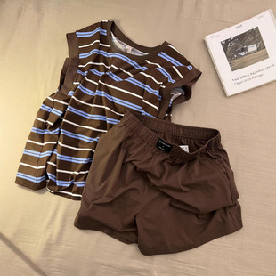 Maillard Stripesd Pajamas with Breast Pads for Women Summer 2025 New Large Size Suit Whitening Home Clothes Can Go Out