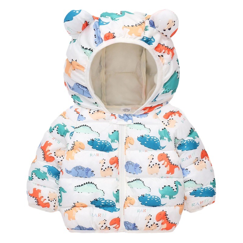 2024 nuevo otoño e invierno Bebé niños y niñas con capucha orejas impresas de algodón acolchado ropa bebé ligero abrigo infantil
