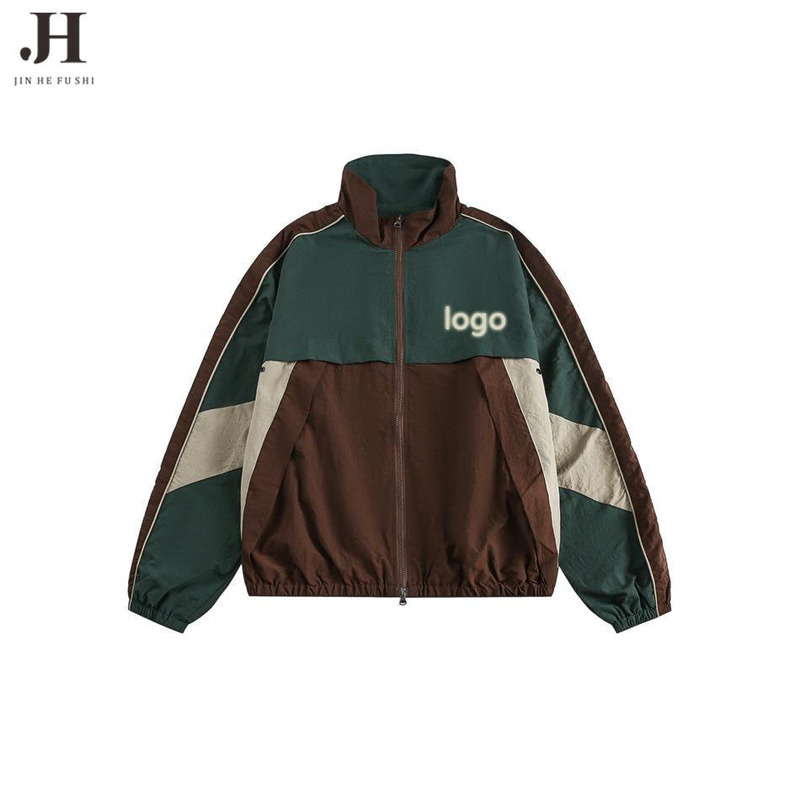 Retro Color-Blocking Sports Functional Style Stand-Up Collar Jacket Customized Men's Casual Spring & Fall Lightweight Nylon Windbreaker Jacket