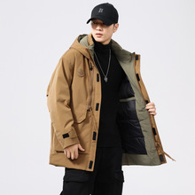 中长款羽绒服男冬季户外山系加厚保暖冲锋衣青年宽松连帽外套批发