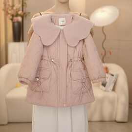 女童秋冬加绒加棉外套新款洋气儿童冬季棉服加厚女童棉衣时尚抗寒