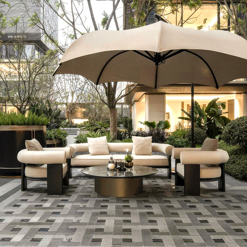 Sofá de aleación de aluminio al aire libre patio combinación de terraza villa al aire libre sala de sol impermeable muebles de cama de cama image 2