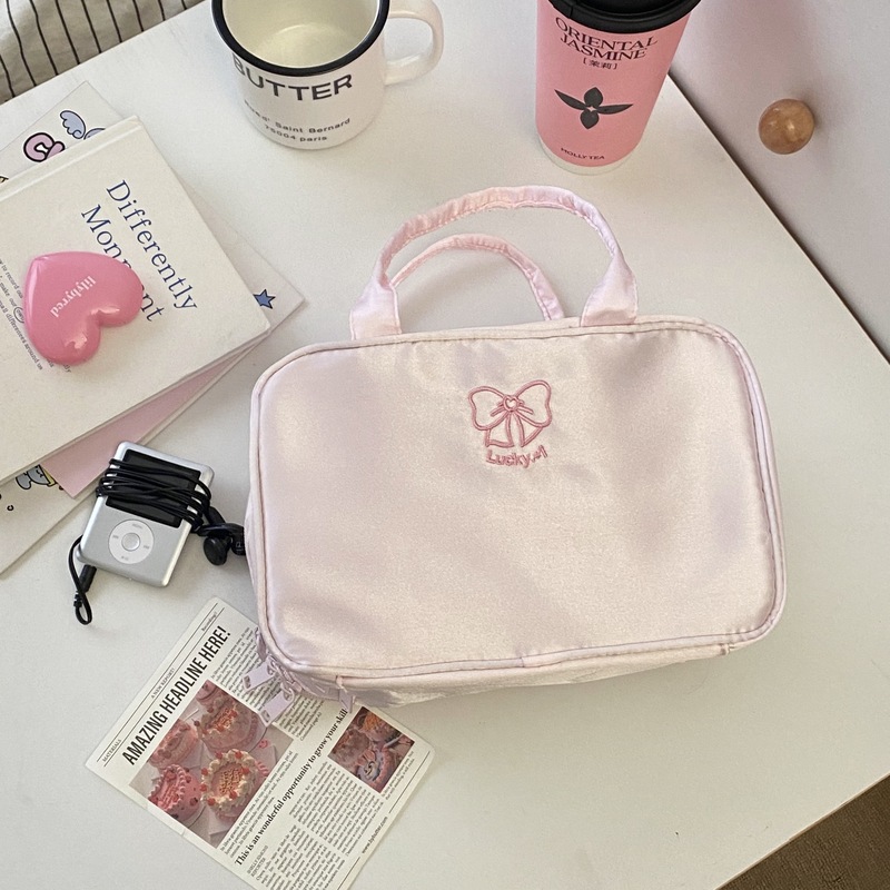 少女粉色三层化妆包大容量旅行化妆品收纳包便携外出手提式化妆袋|undefined