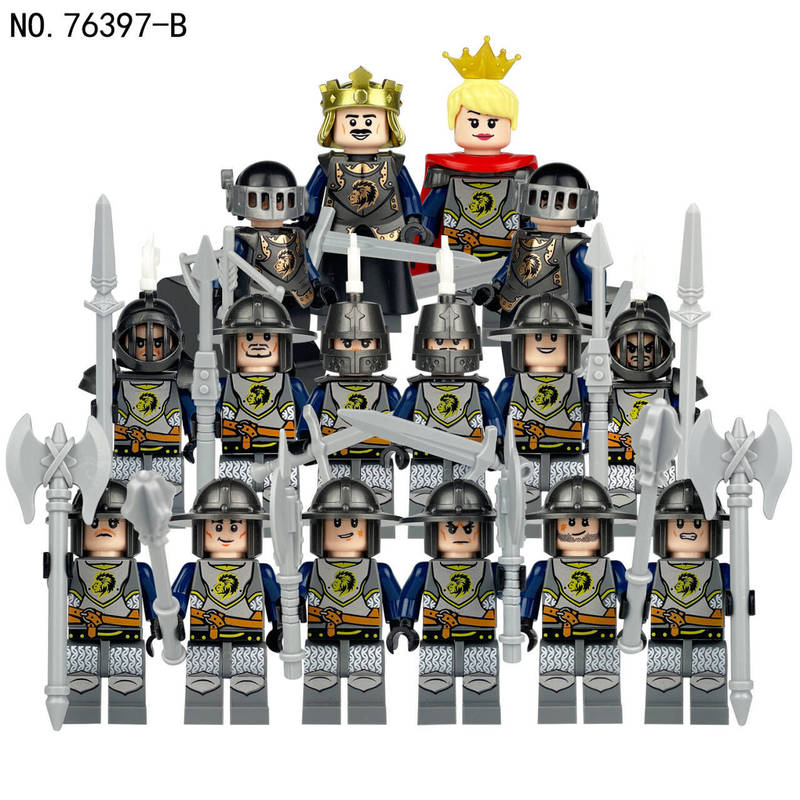 Cross-border wholesale 76394AB 76397AB medieval soldiers king queen building blocks small figurine toy suit