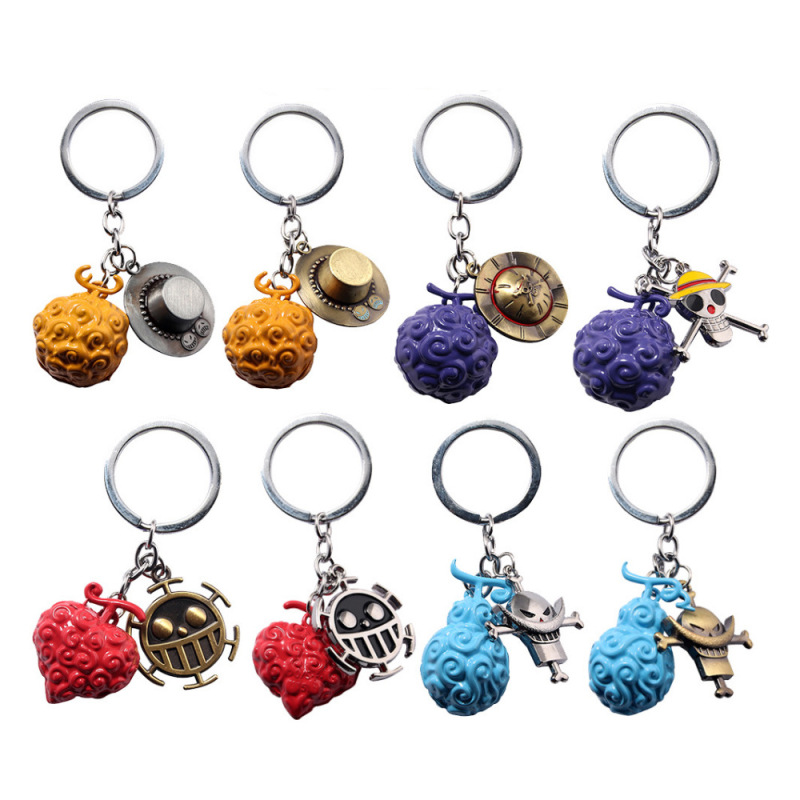 Anime peripheral one piece Devil Fruit keychain Luffy rubber ace burning fruit metal Sauron pendant