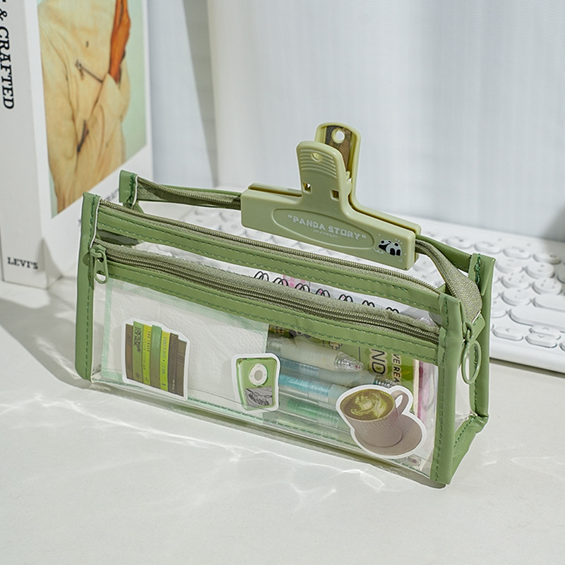 Bolsa de lápiz multicapa transparente de gran capacidad para examen simple especial de alta cara para estudiantes japoneses bolsas de papelería